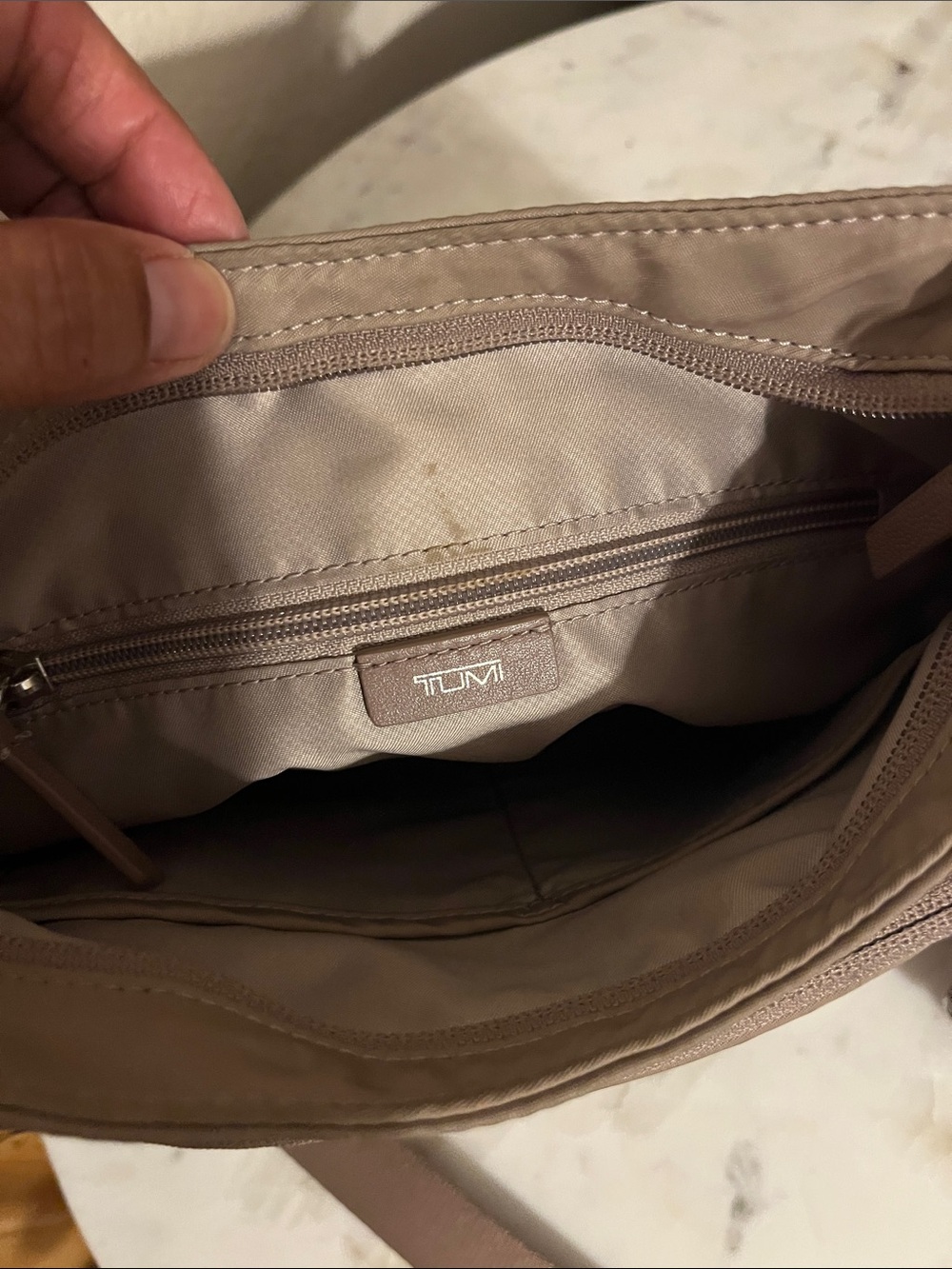 Tumi Mauve/Taupe Nylon Crossbody Shoulder Bag with Silver Hardware - Picture 4 of 6